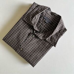 John Varvatos Collection Brown White Checked Cotton Button Front Shirt Size S
